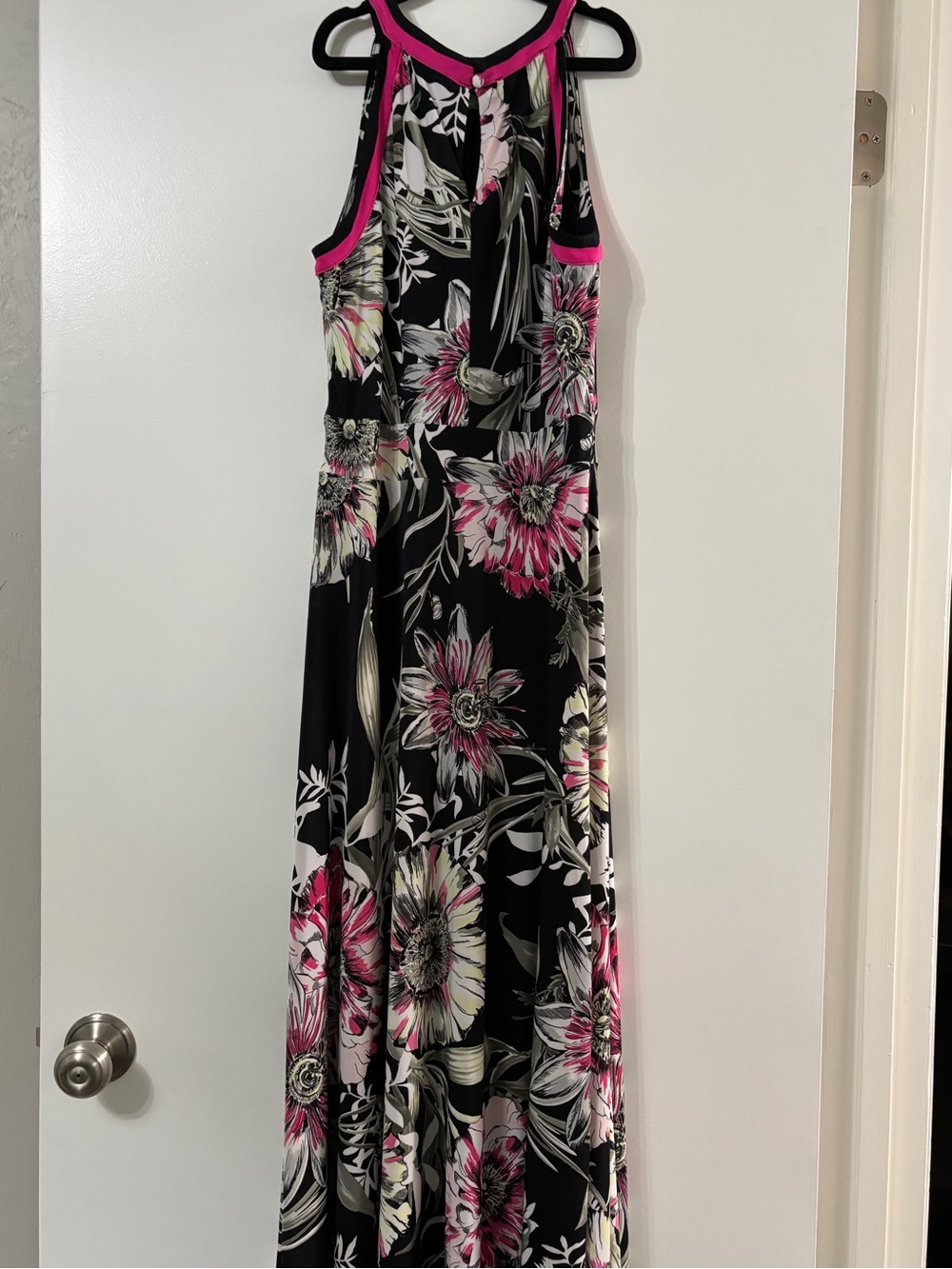 INC International Concepts Black Maxi Dress with Pink Floral Accents